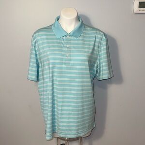 Untuckit men’s short sleeve polo short sleeve shirt. Size XL. Light blue striped